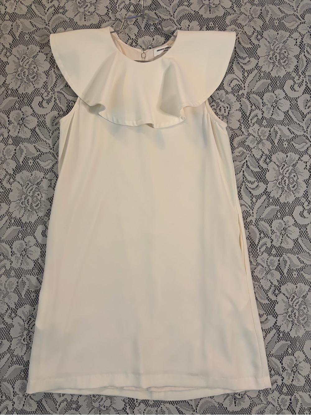 Amanda Uprichard Cream Sleeveless Mini Dress with Ruffle Collar
